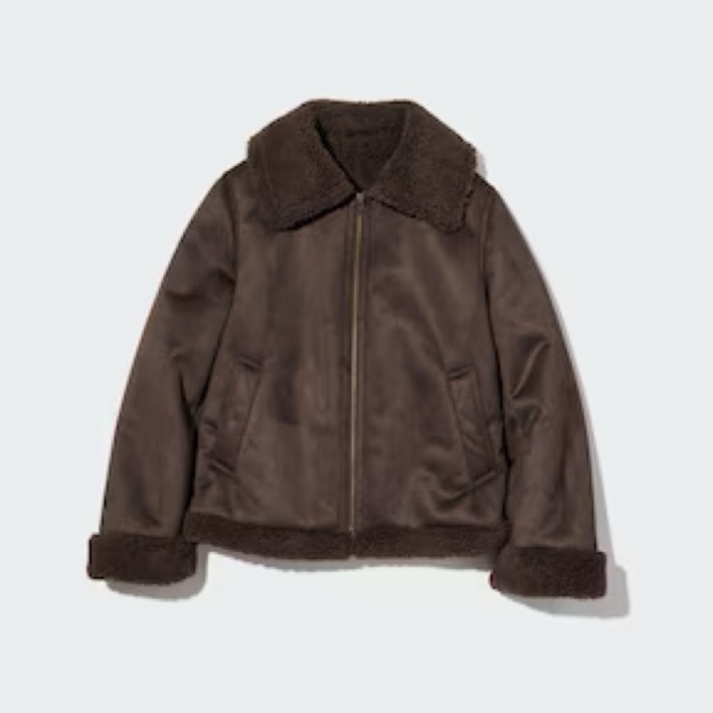 XS Uniqlo women’s pile lined jacket - dark brown